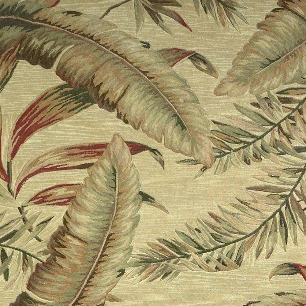 5' X 8' Brown Green And Red Wool Tropical Botanical Hand Tufted Area Rug