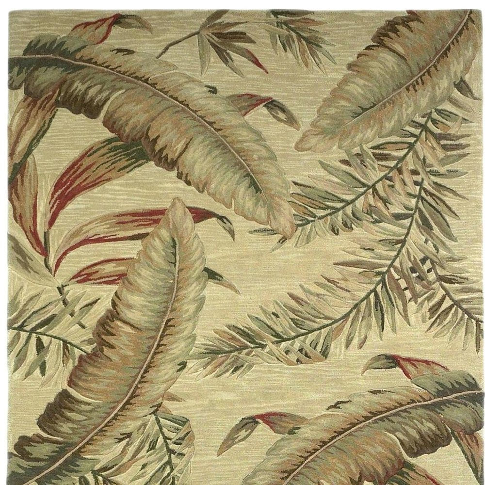 5' X 8' Brown Green And Red Wool Tropical Botanical Hand Tufted Area Rug