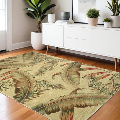 10' Brown Green And Red Wool Tropical Botanical Hand Tufted Runner Rug