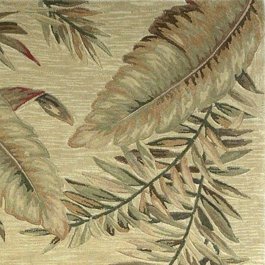8' X 10' Brown Green And Red Wool Tropical Botanical Hand Tufted Area Rug