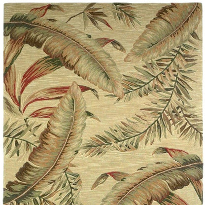 10' Brown Green And Red Wool Tropical Botanical Hand Tufted Runner Rug