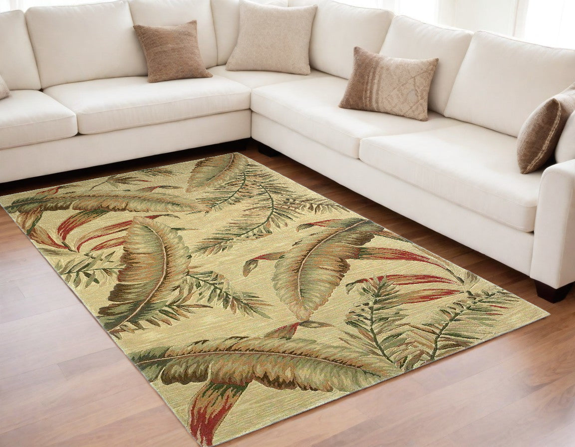 10' Ivory Hand Tufted Tropical Leaves Indoor Runner Rug