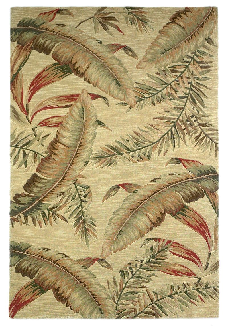 8' X 10' Ivory Hand Tufted Tropical Leaves Indoor Area Rug