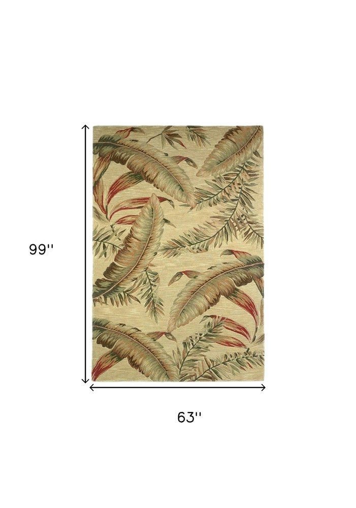10' Brown Green And Red Wool Tropical Botanical Hand Tufted Runner Rug