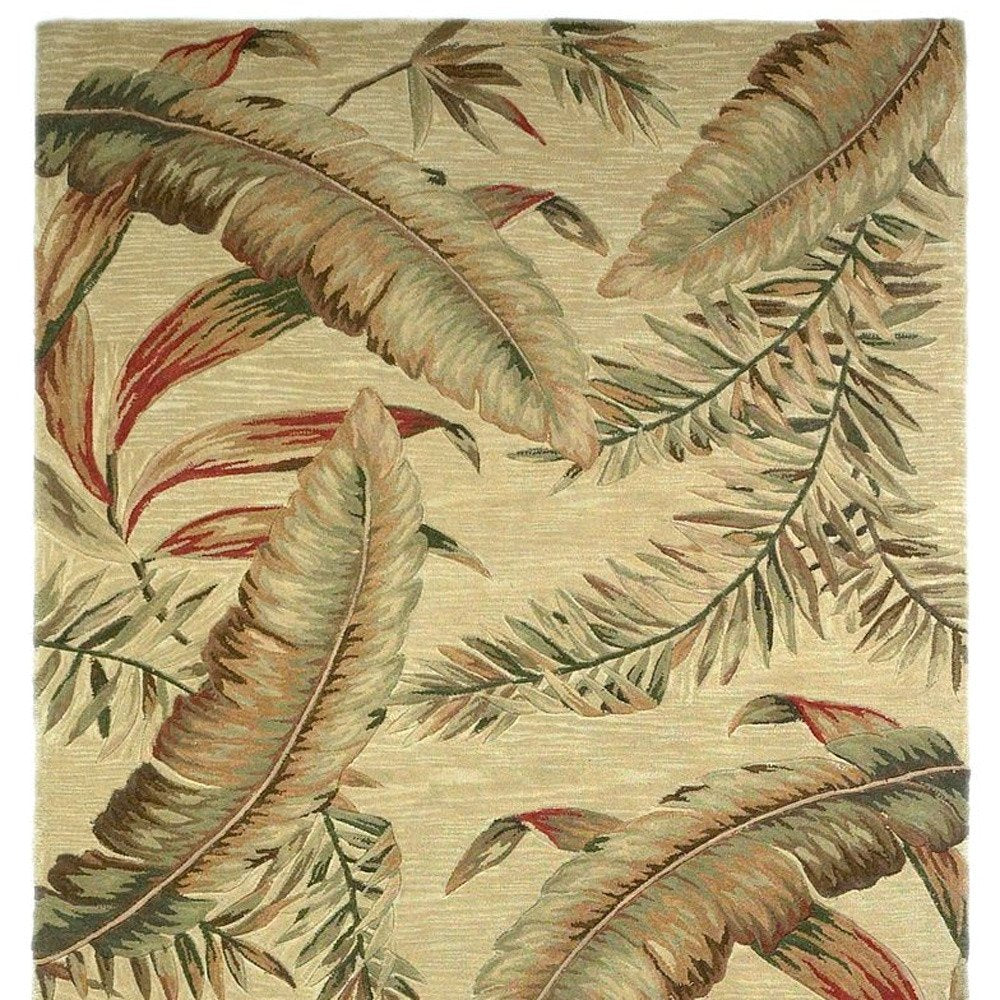 10' Brown Green And Red Wool Tropical Botanical Hand Tufted Runner Rug