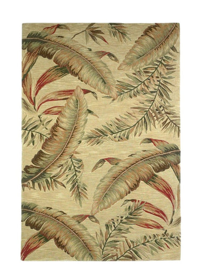 10' Brown Green And Red Wool Tropical Botanical Hand Tufted Runner Rug