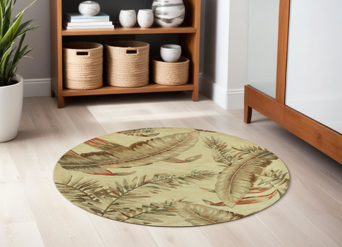 10' Ivory Hand Tufted Tropical Leaves Indoor Runner Rug