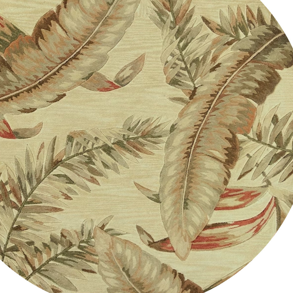 10' Ivory Hand Tufted Tropical Leaves Indoor Runner Rug