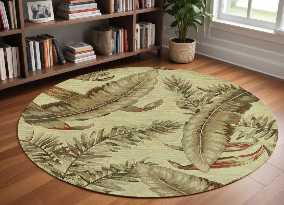 8' X 10' Ivory Hand Tufted Tropical Leaves Indoor Area Rug