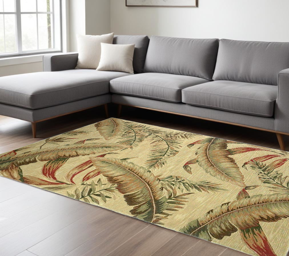 10' Ivory Hand Tufted Tropical Leaves Indoor Runner Rug