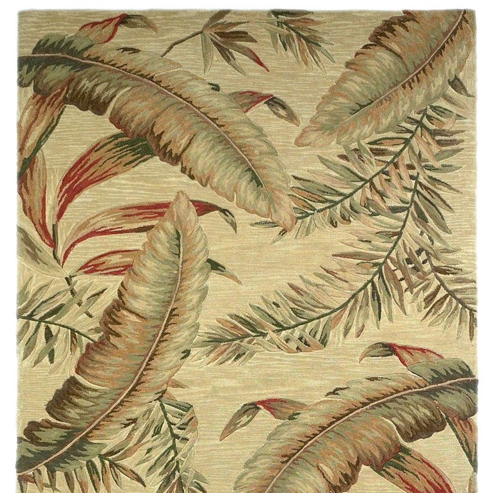 8' X 10' Ivory Hand Tufted Tropical Leaves Indoor Area Rug