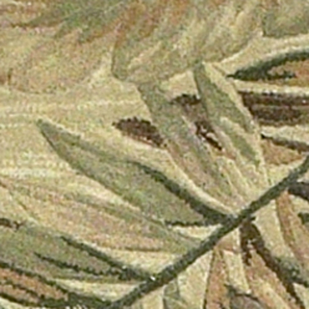 10' Ivory Hand Tufted Tropical Leaves Indoor Runner Rug