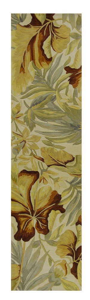 3' X 5' Ivory Green And Red Wool Tropical Botanical Hand Tufted Area Rug