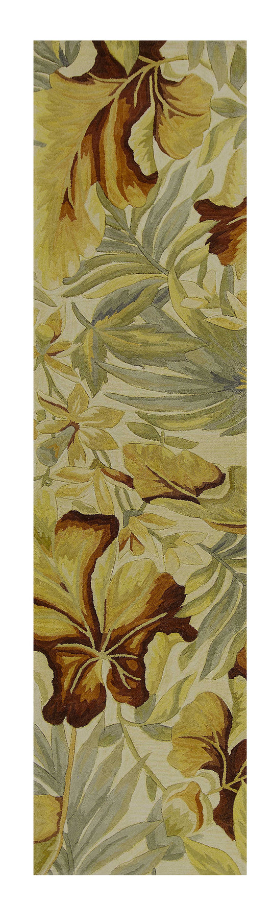 3' X 5' Ivory Tropical Leaves Wool Indoor Area Rug