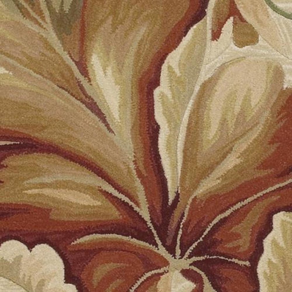 3' X 5' Ivory Green And Red Wool Tropical Botanical Hand Tufted Area Rug