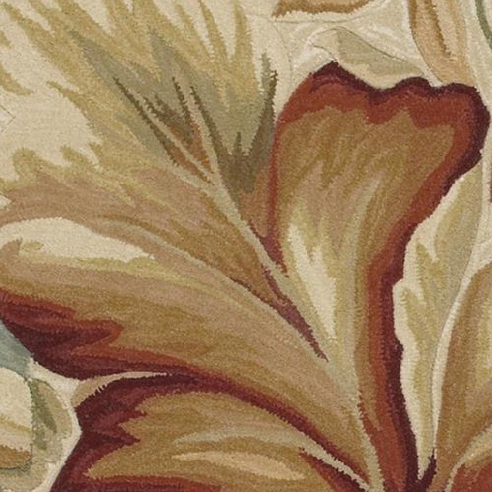 3' X 5' Ivory Green And Red Wool Tropical Botanical Hand Tufted Area Rug