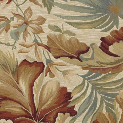 3' X 5' Ivory Green And Red Wool Tropical Botanical Hand Tufted Area Rug