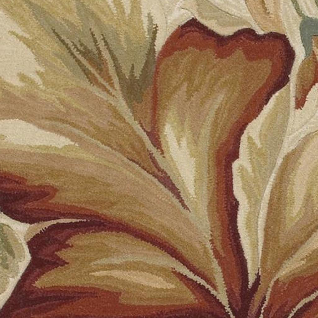 3' X 5' Ivory Green And Red Wool Tropical Botanical Hand Tufted Area Rug