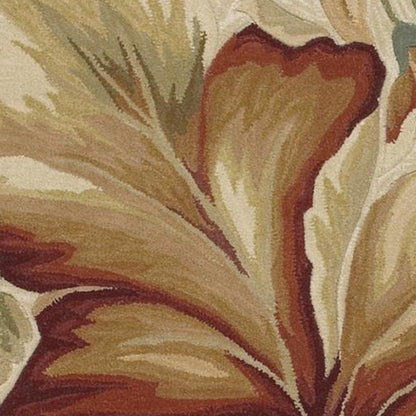 3' X 5' Ivory Green And Red Wool Tropical Botanical Hand Tufted Area Rug