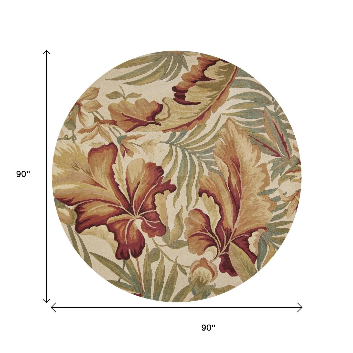 3' X 5' Ivory Green And Red Wool Tropical Botanical Hand Tufted Area Rug