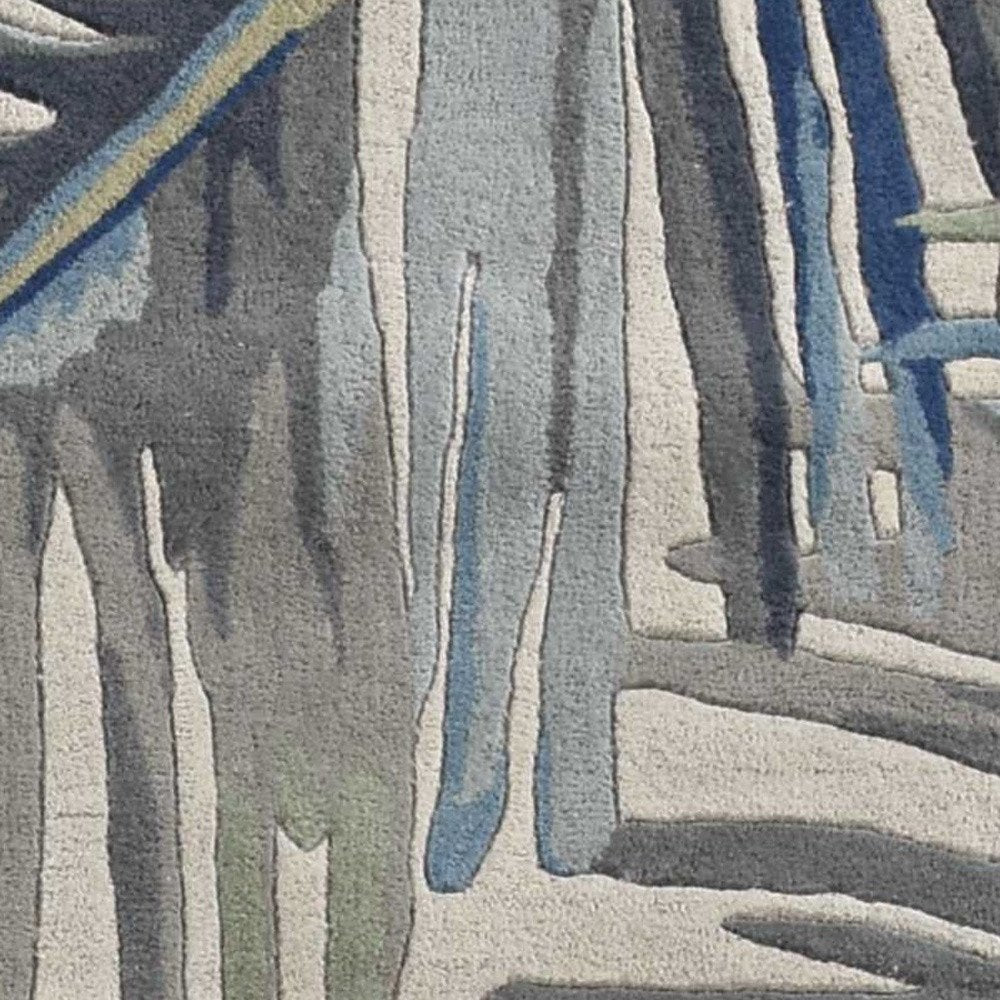 8' X 10' Ivory Blue And Green Wool Tropical Botanical Hand Tufted Area Rug