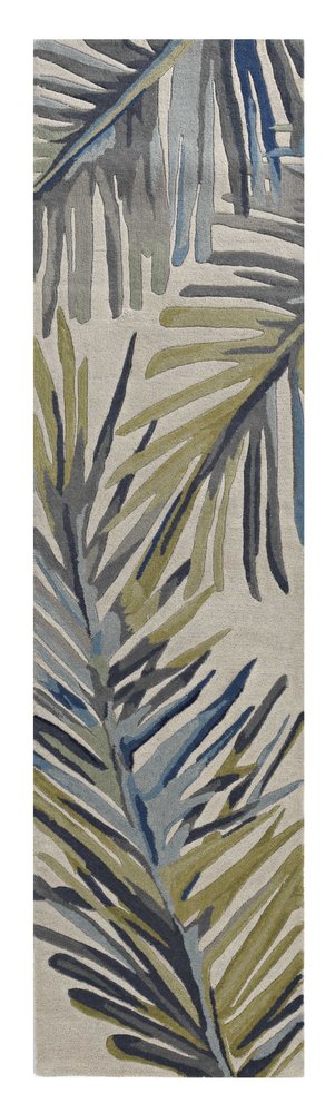 8' X 10' Ivory Blue And Green Wool Tropical Botanical Hand Tufted Area Rug