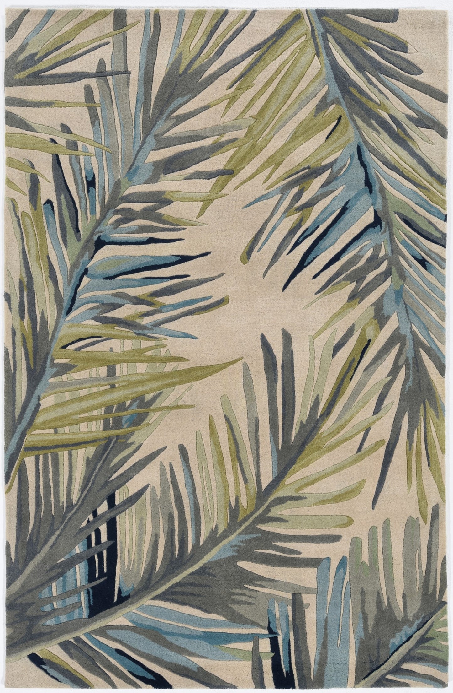 10' Ivory Blue Hand Tufted Tropical Palms Indoor Runner Rug