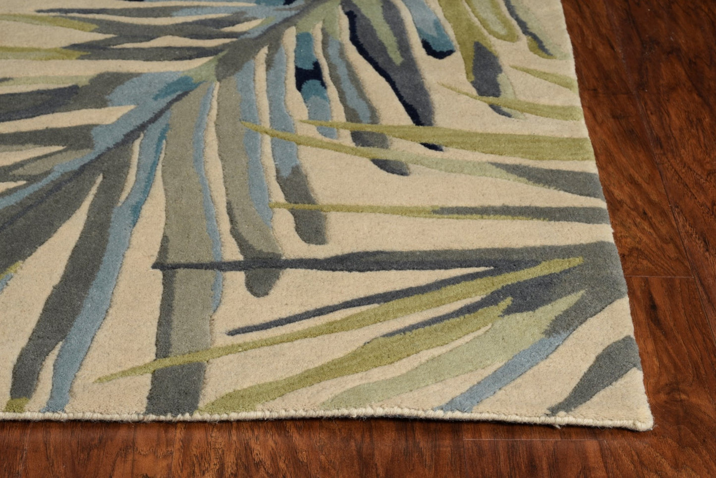 10' Ivory Blue Hand Tufted Tropical Palms Indoor Runner Rug