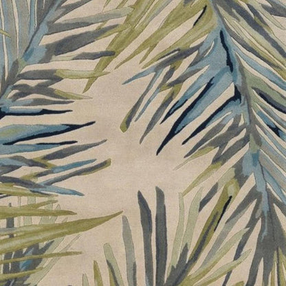 8' X 10' Ivory Blue And Green Wool Tropical Botanical Hand Tufted Area Rug