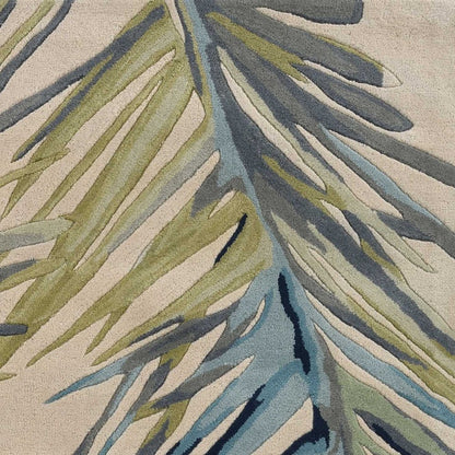 8' X 10' Ivory Blue And Green Wool Tropical Botanical Hand Tufted Area Rug
