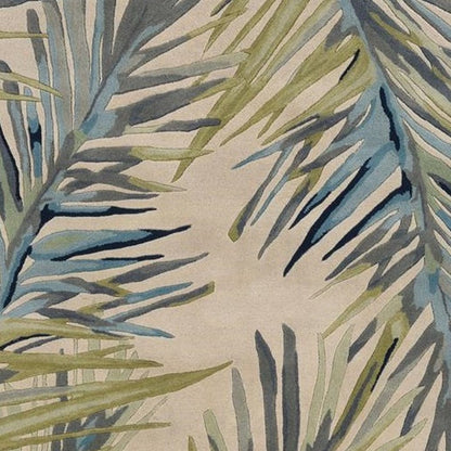 8' X 10' Ivory Blue And Green Wool Tropical Botanical Hand Tufted Area Rug