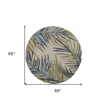 8' X 10' Ivory Blue And Green Wool Tropical Botanical Hand Tufted Area Rug