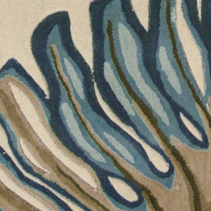 9' X 12' Brown Blue And Green Wool Tropical Botanical Hand Tufted Area Rug