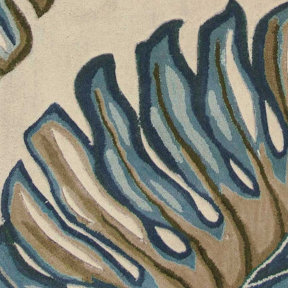 9' X 12' Brown Blue And Green Wool Tropical Botanical Hand Tufted Area Rug