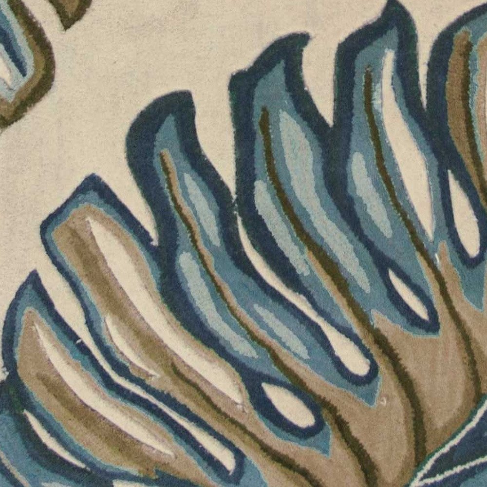 9' X 12' Brown Blue And Green Wool Tropical Botanical Hand Tufted Area Rug