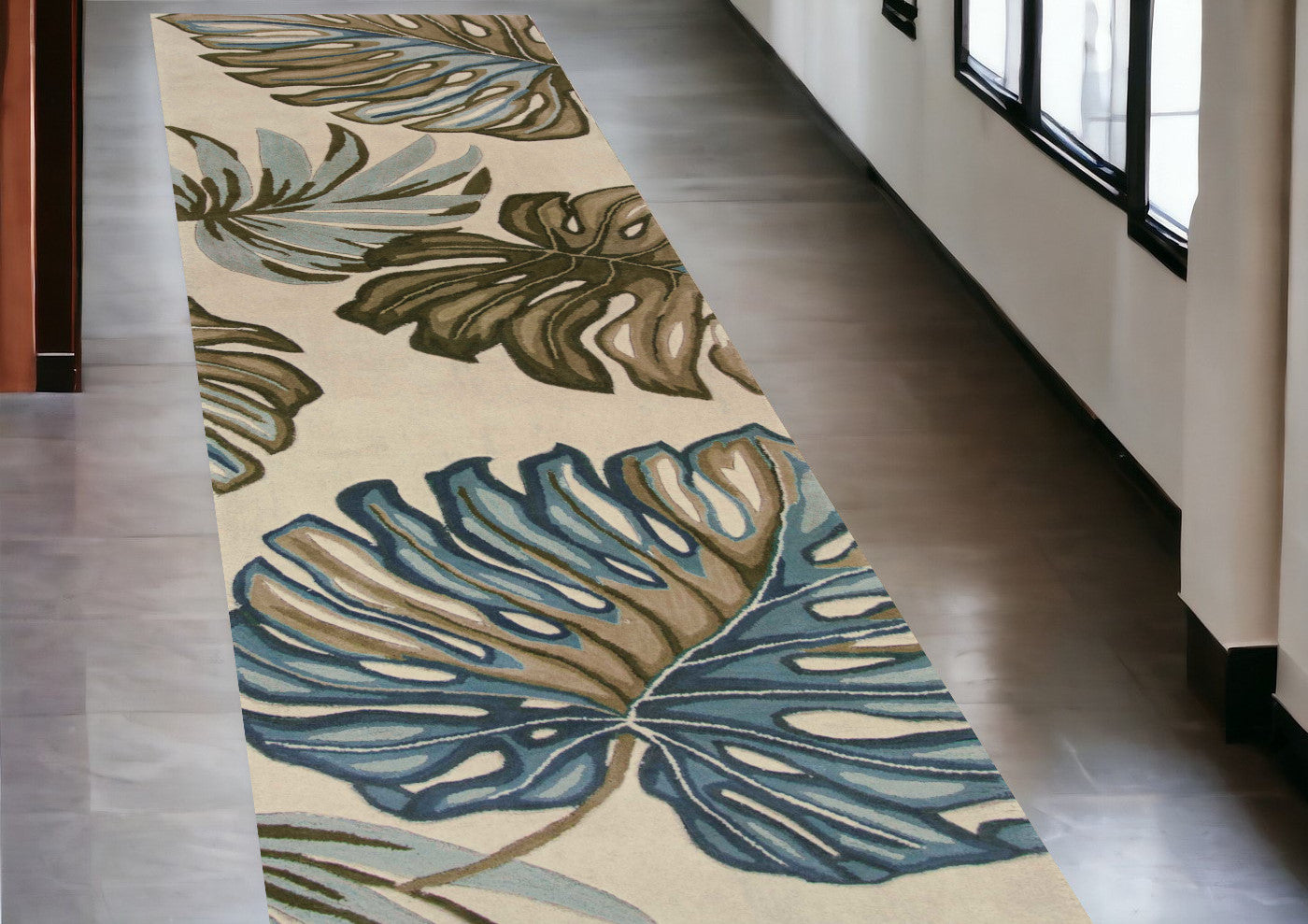 4' X 6' Ivory Hand Tufted Monstera Indoor Area Rug