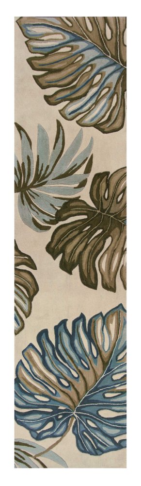 9' X 12' Brown Blue And Green Wool Tropical Botanical Hand Tufted Area Rug