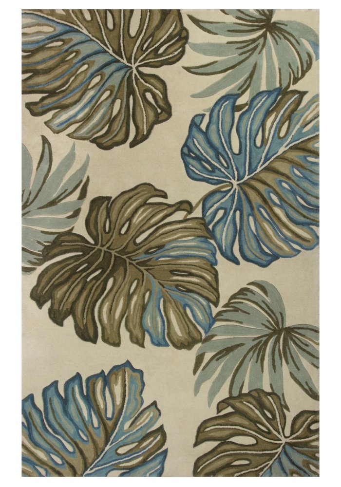 9' X 12' Brown Blue And Green Wool Tropical Botanical Hand Tufted Area Rug