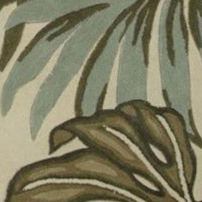 9' X 12' Brown Blue And Green Wool Tropical Botanical Hand Tufted Area Rug