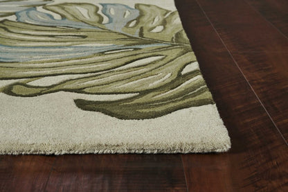 9' X 12' Brown Blue And Green Wool Tropical Botanical Hand Tufted Area Rug
