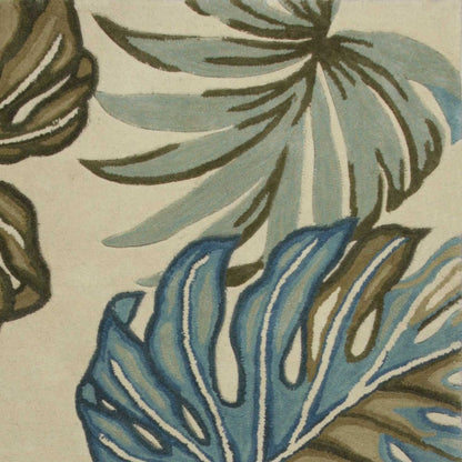 9' X 12' Brown Blue And Green Wool Tropical Botanical Hand Tufted Area Rug