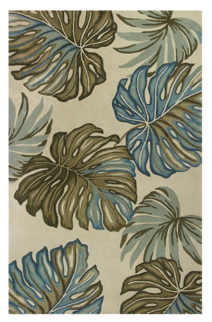 9' X 12' Brown Blue And Green Wool Tropical Botanical Hand Tufted Area Rug