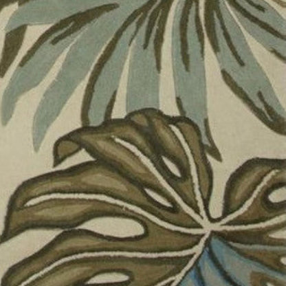 9' X 12' Brown Blue And Green Wool Tropical Botanical Hand Tufted Area Rug