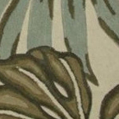 9' X 12' Brown Blue And Green Wool Tropical Botanical Hand Tufted Area Rug