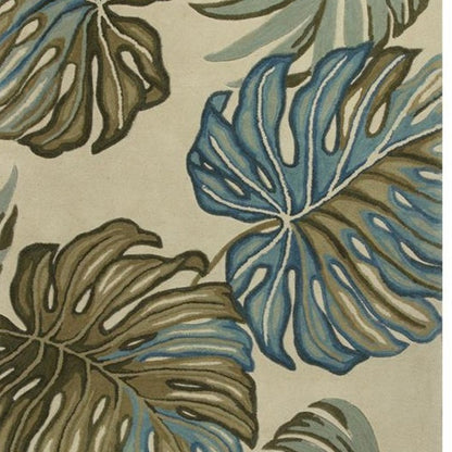 9' X 12' Brown Blue And Green Wool Tropical Botanical Hand Tufted Area Rug