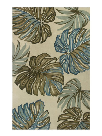 9' X 12' Brown Blue And Green Wool Tropical Botanical Hand Tufted Area Rug