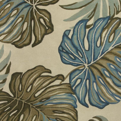 9' X 12' Brown Blue And Green Wool Tropical Botanical Hand Tufted Area Rug