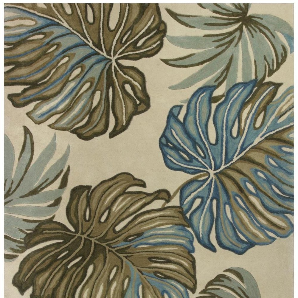 9' X 12' Brown Blue And Green Wool Tropical Botanical Hand Tufted Area Rug