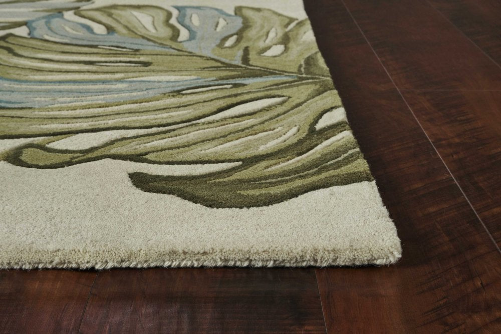 9' X 12' Brown Blue And Green Wool Tropical Botanical Hand Tufted Area Rug