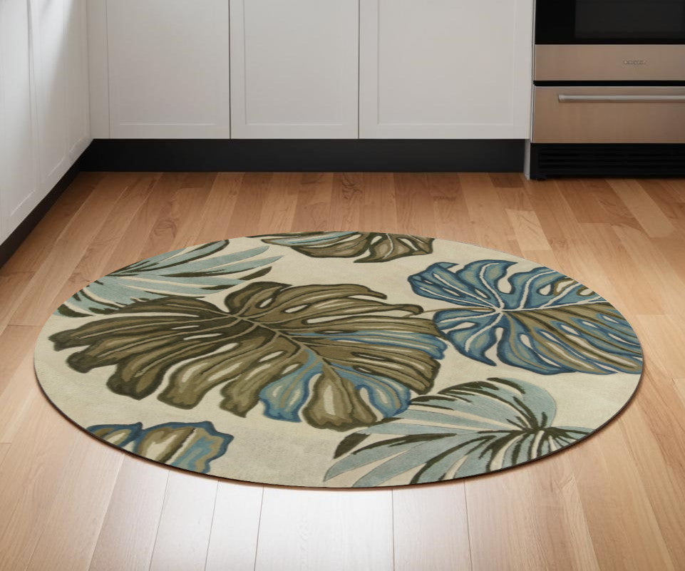 4' X 6' Ivory Hand Tufted Monstera Indoor Area Rug